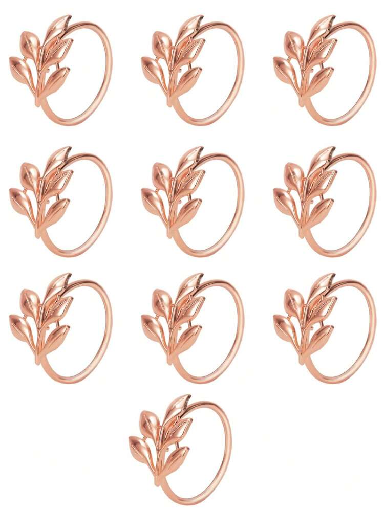 10pcs Reusable Gold-Plated Alloy Napkin Rings: Smooth Edges, Easy To Clean, Suitable For Weddings, Parties, Celebrations And Holiday Dinners - Multicolor - View 12