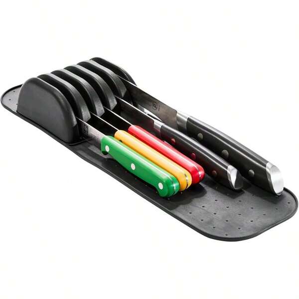 Tapete de almacenamiento para cuchillos pequeños de 5 ranuras para cajones, bloque de cuchillos de cocina de agarre suave, color carbono