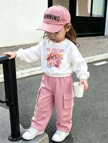 Sweatshirt dan Celana Kargo Hangat Motif Kartun untuk Bayi Perempuan - Putih - View 1