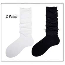 1/2 Paar graue Ballettsocken in Mittellänge, Schleifen-Slouch-Socken, weiße Kniestrümpfe mit umgeschlagener Kante, Schulanfang-Wadensocken für Damen - Verschiedenfarbig - Übersicht 23