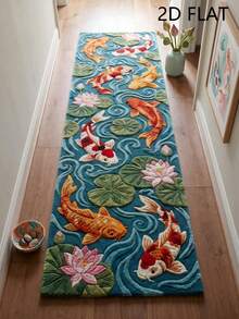 1 pieza Alfombra de pasillo con estampado de estanque de carpa koi, alfombra larga de pasillo, alfombra, alfombra de pasillo, alfombra pequeña, tapete, decoración del hogar, alfombra de área, alfombra de área para sala de estar, decoración del hogar para sala de estar, decoración de habitación, alfombra lavable, regalo de graduación - Multicolor - Ver 1