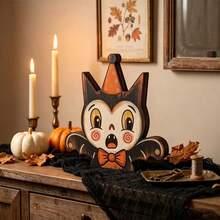 2D Flat New Vintage Halloween Indoor Wooden Block Shelf Decor, Premium Cute Ghost, Pumpkin, Black Cat, Skeleton, Witch And Owl Desktop Ornaments, Rustic Autumn Holiday Decoration, Suitable For Mantel, Desk, Shelf, Living Room, Party Setup And Housewarming Gift, No Electricity Required - A - View 14