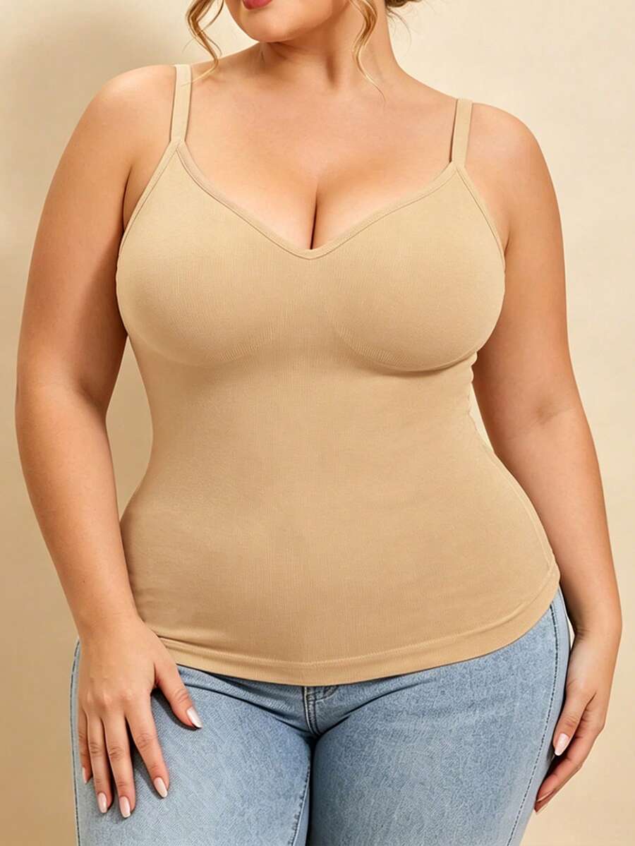 1 buah EssElegance Plus Size Tank Top, Musim Semi/Panas, Sepanjang Musim, Gaya Olahraga, Bra Olahraga Ukuran Besar, Tank Top Olahraga Ukuran Besar, Bergaris, Tanpa Punggung - Aprikot - View 1
