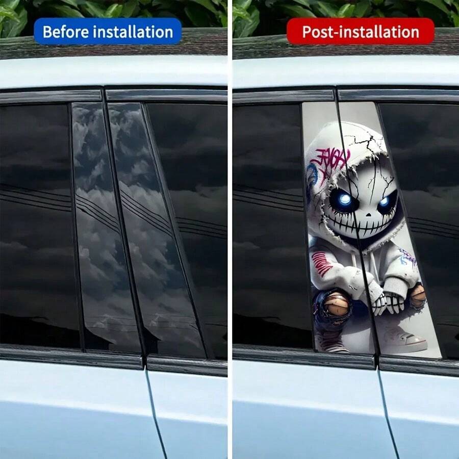 2件組防水防曬汽車B柱貼紙，耐用乙烯基半啞光表面龐克風圖案 - 裝飾貼紙 - 查看 1