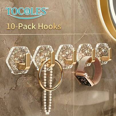 Self-Adhesive Hooks 10/20 Pack Hexagonal Ripple Design Heavy Duty Sticky Hooks Waterproof Rustproof Bathroom Kitchen Keys Towels Coats