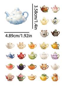 53 Pcs Cottagecore Aesthetic Teapot Sticker Set, Cute Fruit Animal Pastry Cartoon Teapot Decals, Waterproof Vinyl Stickers For Journal, Water Bottle, Laptop, Luggage, Phone Case. Teen Girls Notebook Cup Gift Scrapbook Supplies School Supplies - Multicolor - View 9