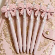 Aesthetic Kawaii Pink Bow Pens Cute Retractable Ballpoint Pen Set For Girls Soft Grip Smooth Writing School Office Supplies Coquette Desk Accessories Party Favor Gift - 1 - 查看 2