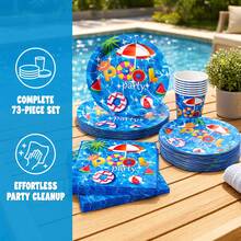 73/25/16pcs Summer Pool Theme Party Disposable Plates, Napkins, Cups Set, Party Supplies For 16 Guests, Disposable Paper Plates Party Tableware Suitable For Birthday, Wedding, Party, Family Picnic - Swimming Pool - View 6