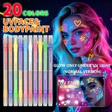 FLYSEA Ultra Bright 8/10/12/16 Colors Fluorescent Glow Black Light Tattoo Pen (Only LUMINOUS Label Is Fluorescent, Glows Under UV Light), Washable Tattoo Pen, Washable Metal Tattoo Marker, Body & Face Painting, Multi-Purpose - Perfect For Birthday Parties, Halloween Costumes, Body Art Tattoos, Clown Makeup, Cosplay - Sets - View 20