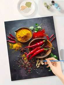 DIY數位油畫套裝－時尚香料與香草圖案，簡易無框DIY畫布藝術品，居家裝飾與創意禮物首選 - 彩色 - 查看 5