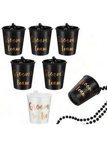 Wedding Celebration Wine Glass Set, Beaded Necklace Plastic Cup Set, Groom & Bride Toasting Cups, Mini Liquor Glass Holder, Bachelorette & Bachelor Party Gifts, Multi-Piece Set, Multi-Color Options: Pink, White, Black, Rose Red - View 15