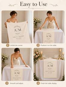 Personalized Wedding Tablecloth, Printed With Name And Date Table Runner, Suitable For Wedding Reception Decoration, Bohemian Garden Style, Rustic Bridal Shower Decor - Multicolor - View 3