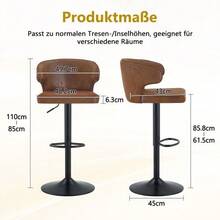 Set Of 2 Bar Stools With Backrest, Height Adjustable, 360° Swivel Bar Chair With Large Base & Footrest, Modern Kitchen Stools For Bar, Kitchen Counter (Stools Only) - Brown - View 5