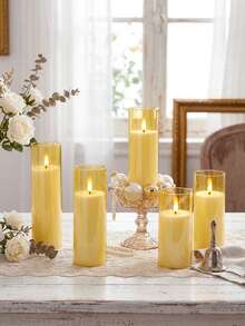 5pcs Flameless Candle Lights Set With Timer Remote Control, Battery Operated Odorless Flameless Candles, Suitable For Halloween, Christmas, Mother's Day, Valentine's Day, Birthday, Wedding, Party, Dining Table, Holiday - Yellow - View 3