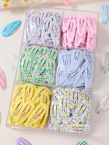 20pcs Girls Colorful Wavy Print Tulip Flower Water Drop Hair Clips, Random Styles, Simple Cute Princess BB Hair Clips, Bangs & Loose Hair Clips, Hair Accessories For Daily Use - Multicolor - View 3