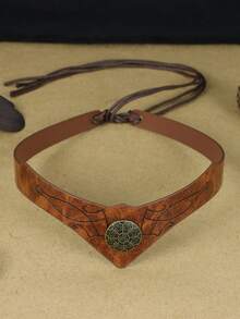 1 pièce Bandeau médiéval viking en cuir PU avec rune, badge métallique celtique vintage réglable unisexe, décoration de front, bandeau pour jeu de rôle, accessoire de cosplay Renaissance LARP et scène, accessoire de costume d'Halloween - coiffure - Voir 5