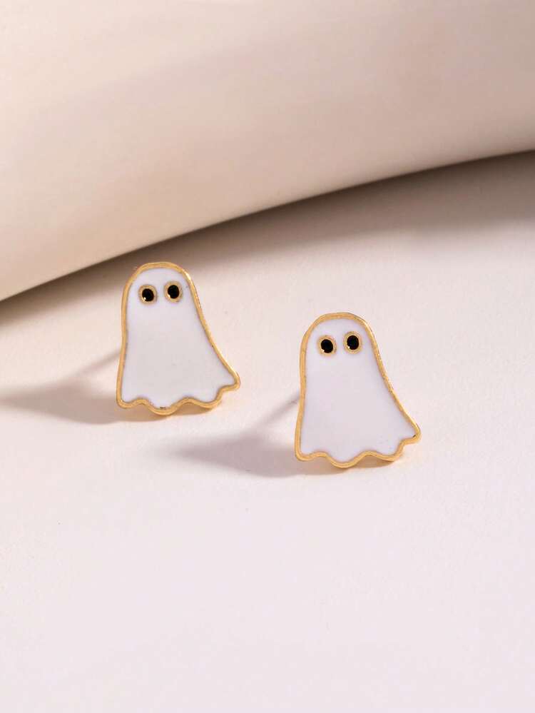 1 Pair Cute Funny Ghost Stud Earrings, Creative Fashion Personalized Versatile Halloween Party Series Ear Jewelry - Multicolor - View 5