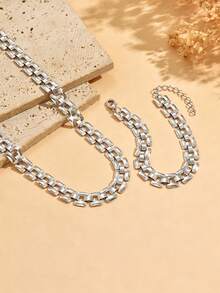 2 Stücke/Set modisches minimalistisches Metall-Uhrenketten-Set, elegante Einzelhalskette & Armband-Kombination, modischer Damen-Hand- & Hals-Schmuck, geeignet für den täglichen Gebrauch und Partys, auch als Geschenk für Freunde und Familie - Silber - Übersicht 3