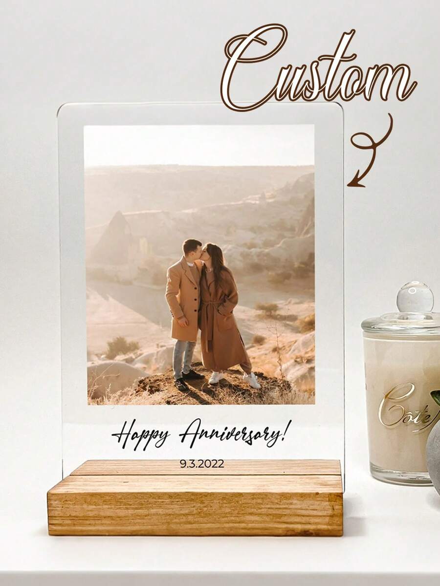 Customizable 2D Acrylic Photo Frame Display Stand, Personalized Engagement Photo Frame, Perfect Gift For Newlyweds, Engaged Couples Or Family/Friends - Multicolor - View 1