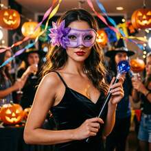 2pcs Sexy Floral Lace Eye Mask & Queen Rhinestone Cane Set, Carnival Wedding Photography Decoration Halloween Costume Props - Multicolor - View 2