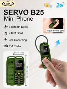 SERVO B25 Mini 手機，雙卡待機，藍牙撥號，音樂同步，黑名單，0.66 吋螢幕，適合運動，按鍵式備用小手機 - 綠色 - 查看 2