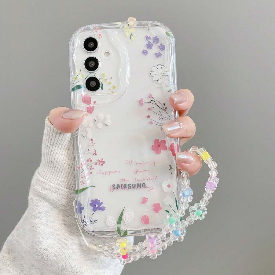 1件粉色碎花奶油紋軟殼防摔奶油殼不對稱造型手機殼，適用Android系列 [國際版非本地版] S26u/S25/S24/S23/S22/A57/37/56/36/26/27/17/16/15...NOTE 20ULTRA/OPPO reno14/14f/15/15f/15t/C85 RYX5/X6/X7X/8/X9...VIVO y04 MT Transsion... - 無色 - 查看 1