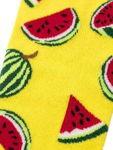 1 Pair Men Watermelon Crew Socks, Bright Yellow Watermelon Slice Motif, Cute Summer Fruit Pattern, Ideal Daily Outfit & Holiday Birthday Gift Socks - Multicolor - View 4