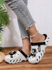 Casual Fashion Slip-On Clogs With Cute Bear Decoration, Lightweight Men's Slides For Outdoor, Vacation And Daily Wear - Black - View 5