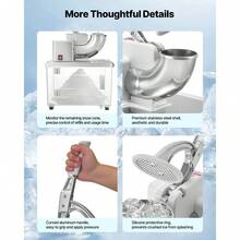 Trituradora de hielo comercial de 300 kg/h, máquina eléctrica para granizados de 350 W con 4 cuchillas, máquina de hielo raspado de acero inoxidable de 1400 RPM con depósito de hielo triturado de 41 litros, para restaurantes familiares y bares, color blanco. - Blanco - Ver 5