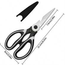Multifunctional Stainless Steel Kitchen Scissors With Protective Cover, Dual-Use For Home And Commercial, Non-Slip Effort-Saving Culinary Shears For Vegetables, BBQ Meat, Baking Ingredients - Black - View 10