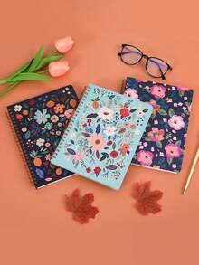 1pc Aesthetic Spiral Notebook, Cute Thick Inner Pages Diary, Unique Floral Design, Lined A5 Spiral Notebook, Suitable For School/University/Office, Perfect Gift Choice, Birthday, Back To School Season Gift - Multicolor - View 3