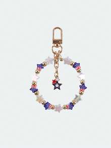Pulseira Patriótica com Contas, Cordão de Telefone e Pingente de Bolsa com Contas Acrílicas em Estrela Vermelha, Branca e Azul, Pingente de Coração com Bandeira Americana, Dia da Independência - 2864 - Visão 15