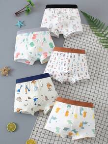 Celana Dalam Anak Laki-Laki 5pcs/Pack Celana Dalam Boxer Anak Laki-Laki Nyaman dan Lembut dengan Motif Kartun - MultiWarna - View 1