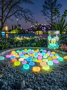 1000pcs Colorful Glowing Plastic Stones, Suitable For Garden, Aquarium, Wedding, Pathway Lighting, Night Decoration, Potted Plants, Pond, Pathway, Outdoor Glowing Stones, Garden Decoration, Garden Accessories (Random Color) - Colorful Glowing Pebbles - View 6