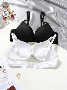 2pcs Thin Padded Push-Up Bra With Ruffle Bow Decoration, Suitable For Teenage Girls - Multicolor - View 1