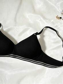 1Pc Teen Girl Ribbing Bra, Ribbon, Black, Comfortable For Girls Aged 13-16Y. - Black - View 3