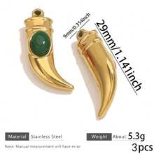 1Pc/3Pcs Gold Plated Stainless Steel Horn Pendant With Natural Stone, Vintage Boho Style, Tarnish Resistant For DIY Jewelry Making Findings - Pendants - View 24