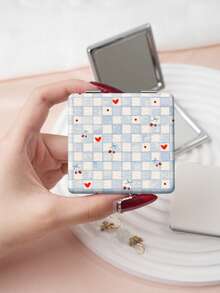 1 pieza Espejo cuadrado pequeño plegable portátil de la serie de decoración artística, ligero, ultrafino, práctico y duradero, de cuero PU, apto para múltiples escenarios y todo tipo de personas, diseño clásico de mariposa, flores pequeñas, corazón y cereza, estructura plegable exquisita y delicada, resistente a caídas, fácil de llevar, de mano, con tapa abatible, multifuncional - Multicolor - Ver 9