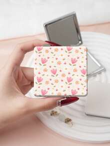1 pieza Espejo cuadrado pequeño plegable portátil de la serie de decoración artística, ligero, ultrafino, práctico y duradero, de cuero PU, apto para múltiples escenarios y todo tipo de personas, diseño clásico de mariposa, flores pequeñas, corazón y cereza, estructura plegable exquisita y delicada, resistente a caídas, fácil de llevar, de mano, con tapa abatible, multifuncional - Multicolor - Ver 7