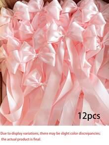 12/4pcs Wedding Car Decorative Bows: Bohemian-Style Satin Bows-Cute Pink And White Designs, Perfect For Weddings, Birthdays, And Valentine's Day; Ideal For Decorating Bridal Gifts, Candleholders, Wine Glasses, And Gift Wrapping; Bow Decorations - Multiple Styles - View 14