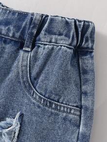 Girls' Denim Jeans With Patchwork Star Design, Casual INS Style, Snow Wash Blue, Fashionable And Comfortable For Autumn/Winter - Light Wash - View 5