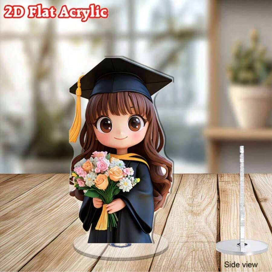 卡通畢業女孩旋轉壓克力裝飾品,畢業禮物桌面擺飾 - B - 查看 1