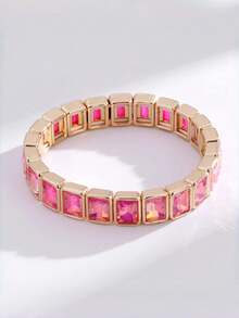 1pc Dopamine Colorful Square Rhinestone Bracelet, Valentine's Day, Sweet Punk Style For Girls - Multicolor - View 16