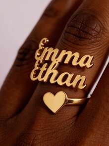 Customized Name Ring, Women's Ring, Women's Jewelry, Personalized Name Ring, Stainless Steel Jewelry, Women's Open Ring, Personalized Fashion Minimalist Stainless Steel Multi-Layer Name Open Ring, Holiday Celebration Daily Matching Family Ring, Friendship Ring, Gift For Her - Multicolor - View 9