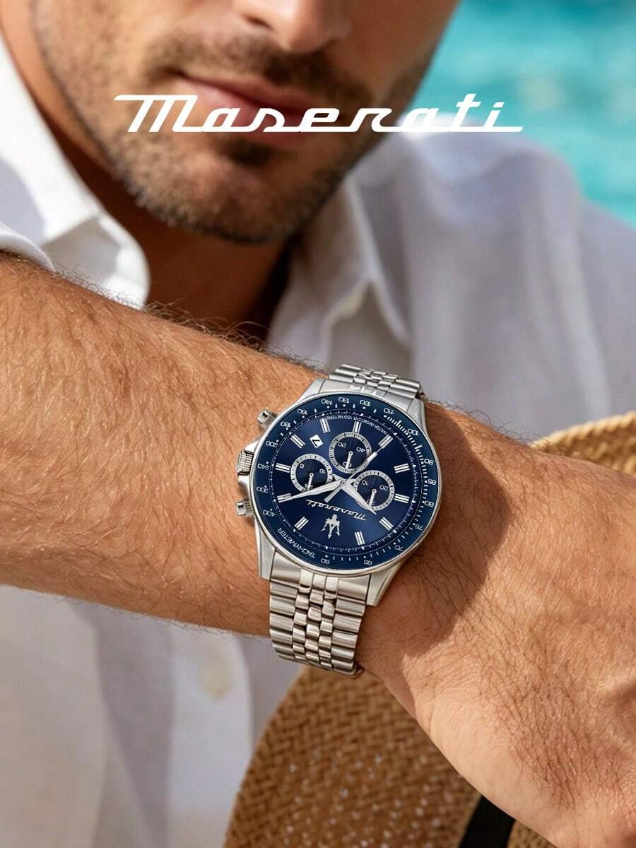 Maserati 經典三叉戟標誌奢華運動手錶 防刮礦物玻璃 摺疊扣 日常辦公配件 R8873640025 - 銀色 - 查看 1