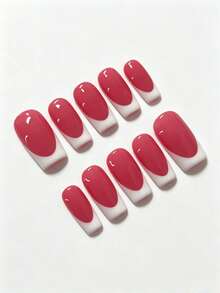 10pcs Handmade Reusable Full Coverage Press-On Nails - Square Short Medium Long French Tip Pink And White Glossy Nails For Women, Commute And Casual Wear, Minimalist Elegant Design, Nail Stickers, Professional Manicure, High Quality Stickers Cute Classic French Manicure Suitable For Women And Girls Daily And Party Wear Full Coverage Fake Nails Press On Nails, Comes With Nail Tool Kit, Perfect Gift For Women And Girls - Multicolor - View 2
