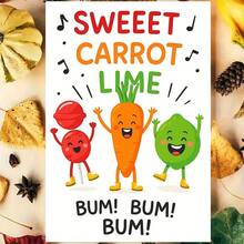 Fun Sweet & Spicy Carrot Lime Greeting Card With Cute Vegetable Patterns (Carrot, Lime, Tomato) And "Bum Bum Boom" Lyrics, Suitable For Anniversary, Christmas, Paper Gift For Food Lovers - 1 - View 3