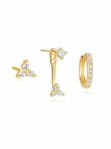3/6pcs Exquisite Dazzling Stack Earring Sets Earrings Stack Golden Copper Cubic Zirconia Star Moon Gifts For Women - Earring Set - View 7