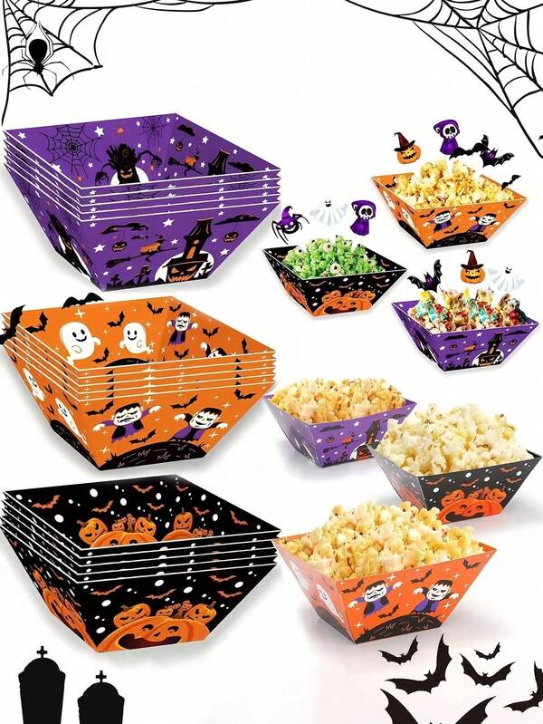 12/6/2pcs Halloween Popcorn Boxes, Paper Snack Trays For Popcorn, Corn, Snacks, Candy, Food Containers, Trick Or Treat Party Supplies, Halloween Harvest Festival
