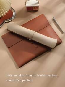 1Pc Thick 2mm Double-Sided PVC Litchi Grain Leather File Bag, Waterproof Scratch Resistant A4 Document Folder, Large Capacity Holds 14 Inch Laptop Minimalist Envelope Portfolio, Office Business Travel Document Storage Pouch - Close the Buckle - View 9